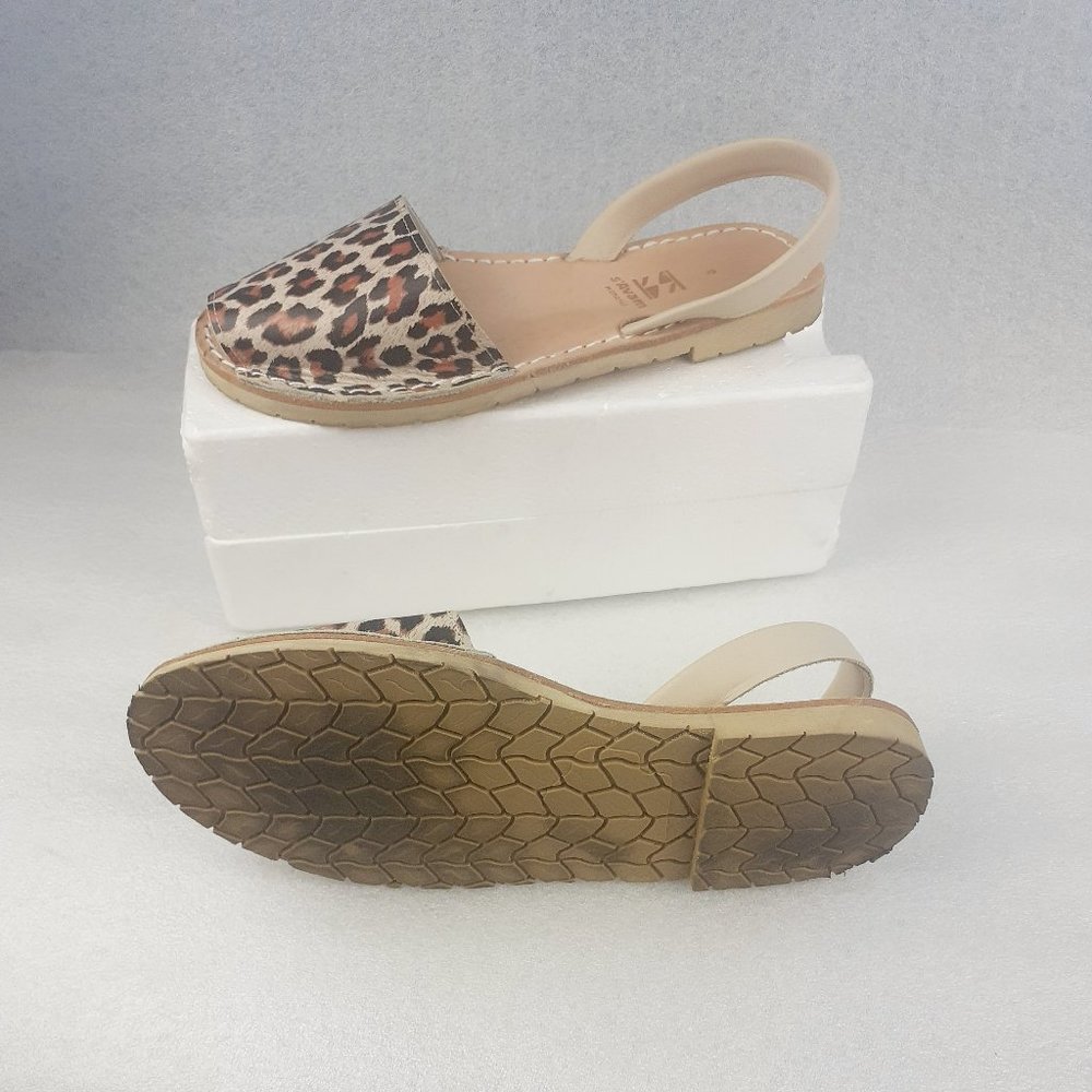 140cad Menorca Cheetah Leopard Beige Leather Slingback 9us/7uk